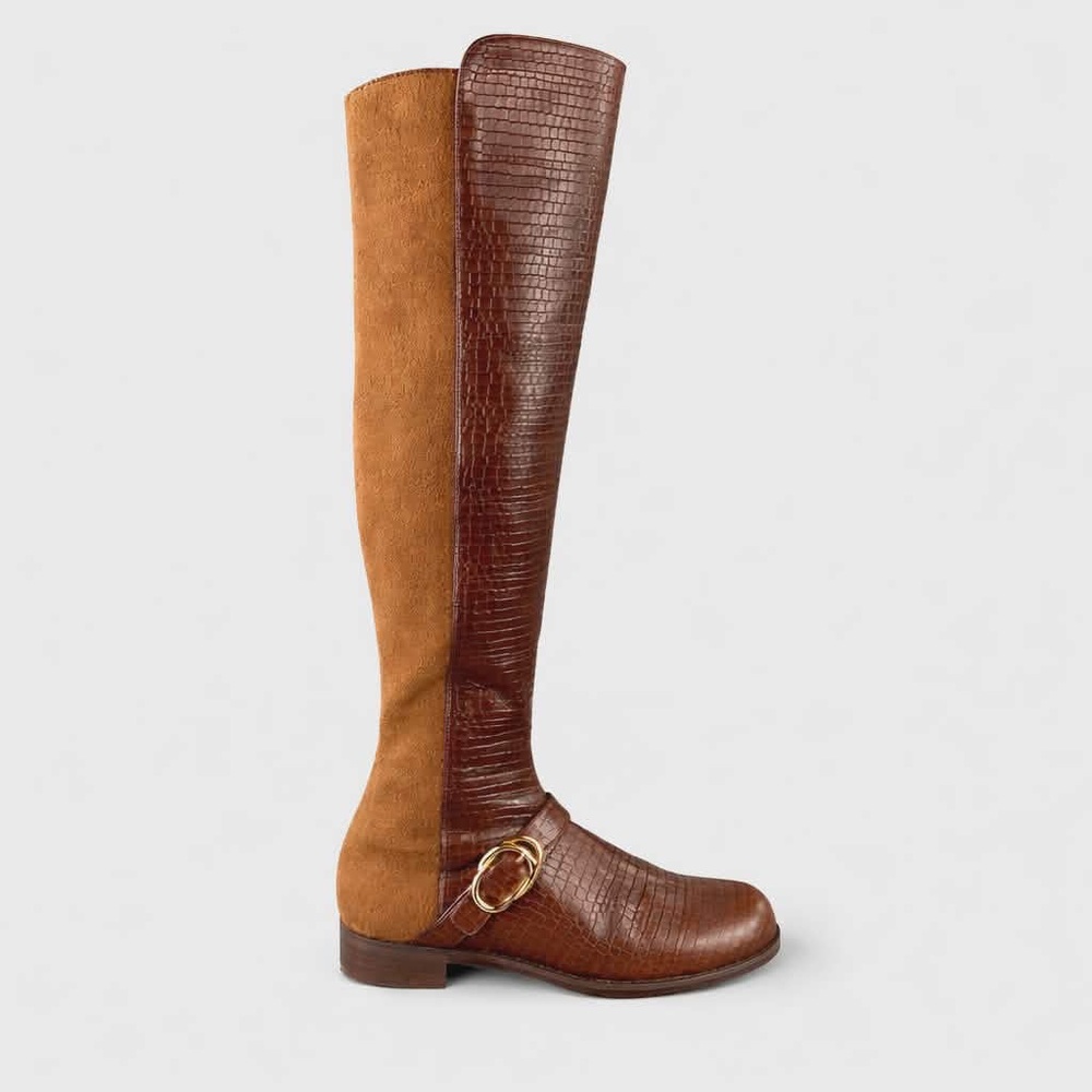 NEW Size 8.5 Stuart Weitzman “Siella” Brown Croc-Embossed Over-the-Knee Boots - Picture 6 of 14